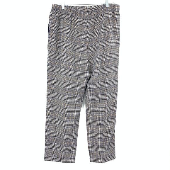 Lands End Pull On Plaid Casual Pants Womens Size LP Blue Tan Elastic Waist - Picture 2 of 6